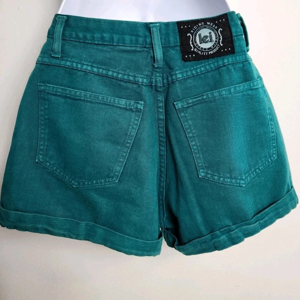Vintage LEI Teal High Waisted Denim‎ Cuffed Shorts Womens Size 7 Retro 90s Mom